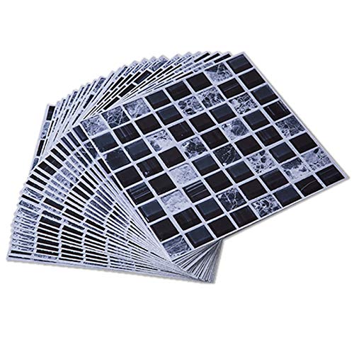 ENCOFT 24 Piezas PVC Adhesivo para Azulejos para Baño, Pegatinas de Baldosas Autoadhesivo Impermeable para Cocina, Pegatinas Adhesivo de Azulejo Cuadrado, Mosaico Negro 20x20cm
