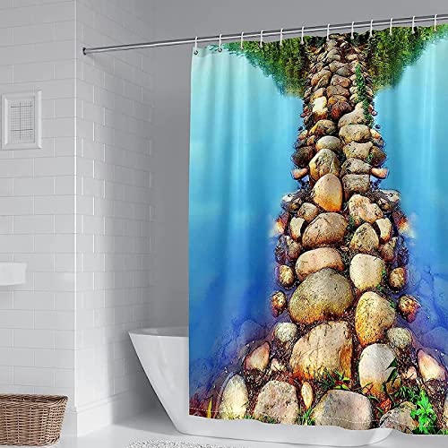 Río de Piedra Cortina de Ducha 200x200, Río de Piedra Cortinas de Baño 3D Cortina de Ducha Impermeable Antimoho Lavable, con 12 Ganchos Cortina Ducha