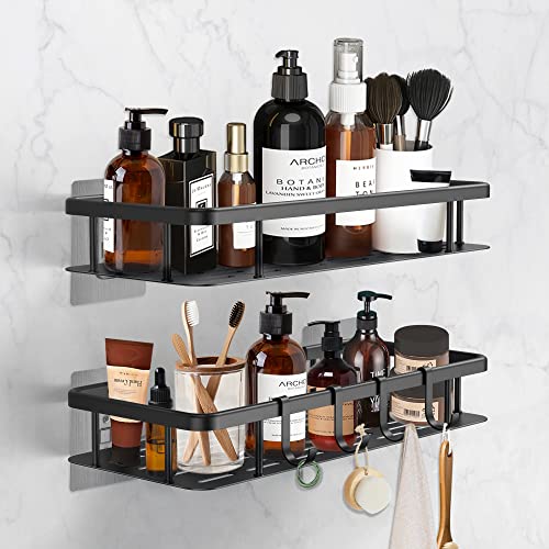 Withosent Estanteria Baño Pared, 2 Piezas Estanteria Ducha sin Taladro Adhesivo, Aluminio Estante Ducha con 4 Ganchos, Cesta Ducha Organizador por Baño Cocina