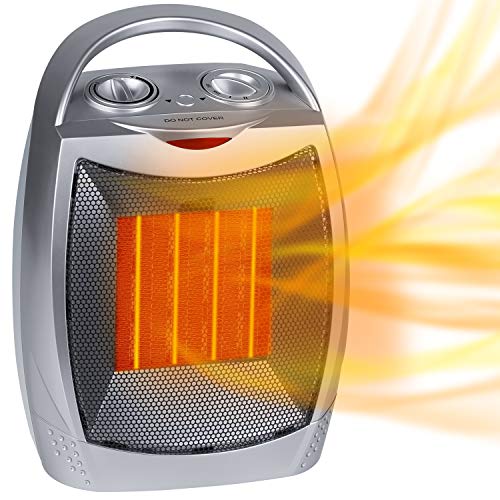 750 W/1500 W Calentador de espacio de cerámica, calentador de habitación portátil eléctrico con termostato ajustable y protección contra sobrecalentamiento para el hogar o la oficina