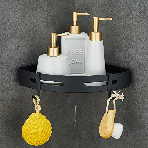 GRICOL Estante Ducha Sin Taladrar Esquina Estantería Baño con Pegatinas Metal Estantería Ducha para Baño (Negro)