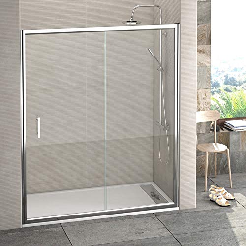 Mamparas de Ducha FRONTAL corredera - EstiloBaño® MIAMI - Fijo y Puerta corredera - TRANSPARENTE 2 hojas cristal templado - Varias Medidas Disponibles - Ancho 170 cm (adaptable 167 a 170 cm)