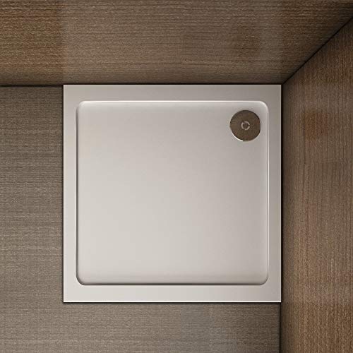 Plato de Ducha Rectangular y Cuadrado para Mamparas 90x90cm + Accesorios de desagüe