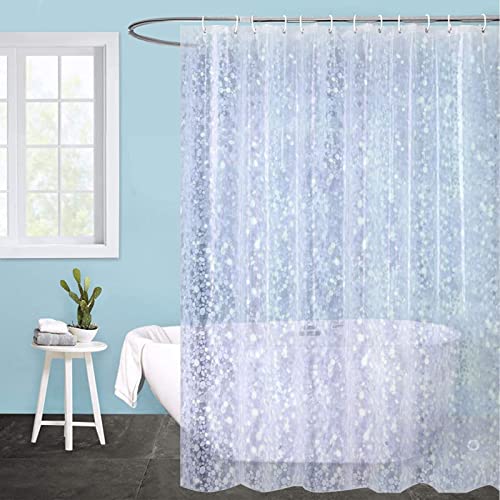 Kaket Cortina de ducha de 180 cm x 180 cm, impermeable, efecto 3D, cortina de ducha con imanes, lavable con 12 ganchos para cortina (transparente)