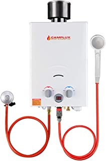 Camplux BW158C Calentador de Agua de Gas sin Tanque con Tapa de lluvia, Norma GAR certificada CE, 6L / min, para el Viaje, RV, Campamento, Caballos
