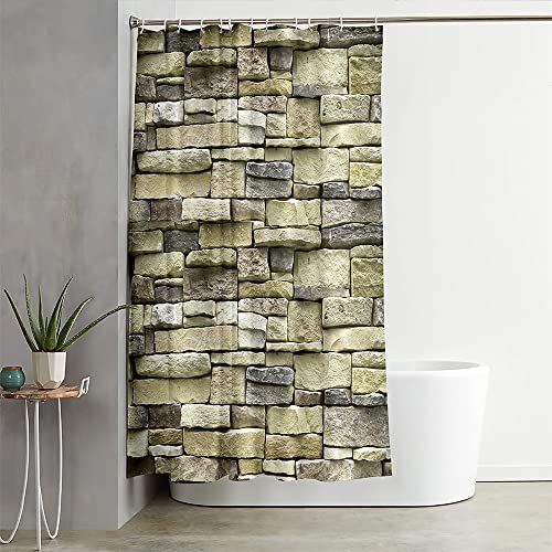 Hixingo Cortina de Ducha Impermeable, 3D Guijarros Cortina Ducha Poliester Lavable Cortinas de Baño con 12 Ganchos Cortina Baño para Familia, Hotel (180x200cm,Muro de Ladrillos)