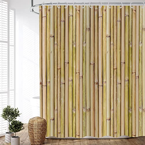 ASDCXZ Cortina de Ducha Bambú 165x180 cm, 3D Imprimir Naturaleza Verde Bambú Bambu Muro Lavables Cortina Baño Textil Impermeable Antimoho Cortina Ducha para Bañera con 12 Ganchos
