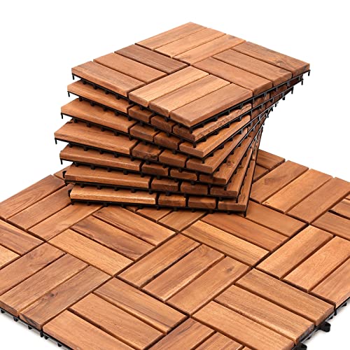 Izrielar Baldosas de madera de 11 unidades, 30 x 30 cm, 1 m² por baldosas, de madera de acacia, para exteriores e interiores, balcón, con sistema de drenaje y sistema de clic, color marrón