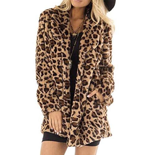 Abrigos Mujer Invierno Rebajas SHOBDW Liquidación Venta Elegante Cardigan Mujer Leopardo Sexy Chaqueta Mujer Grueso Calentar Piel Sintética Abrigos Parker Mujer Largos Lana(Marrón,L)