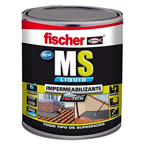 fischer - Pintura impermeabilizante (cubo 1kg) polímero MS Gris, resistente al agua y exteriores