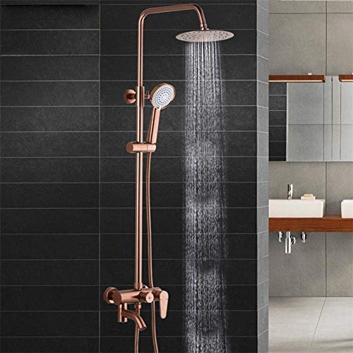 LIBINA - bathroom Sistema de Traje de Ducha, Conjunto de Ducha Redondeada de Cobre y Envejecido Grifo Ducha de la Selva Tropical baño de Oro Rosa Grifo de Ducha duchas de Agua fría y Caliente