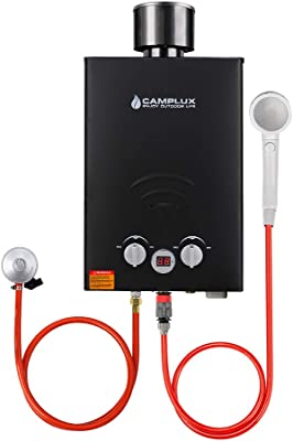 Camplux BW158BC Calentador de Agua A Gas sin Tanque con Tapa de lluvia, 6L/MIN, para Uso en Campamentos, RV, Viajes, Lavado de Caballos