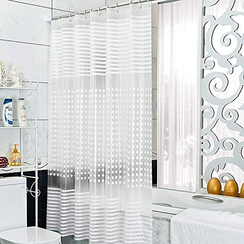 Cortina de ducha, impermeable, resistente al moho, ecológica, lavable, transparente, con peso, con anillos, cortinas de ducha largas (200 x 200 cm)