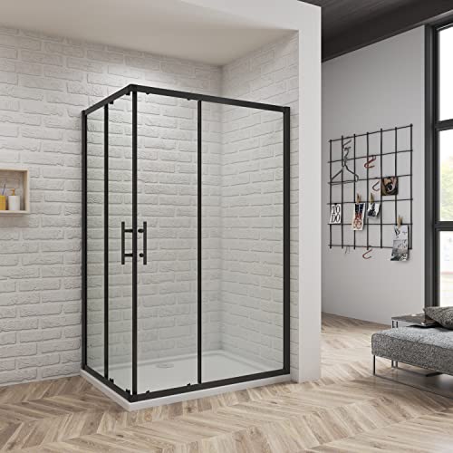 80x80x190CM CABINA DE DUCHA ANGULAR PUERTA CORREDERA MARCO NEGRO CRISTAL 6 MM EASY CLEAN ANTICAL TEMPLADO