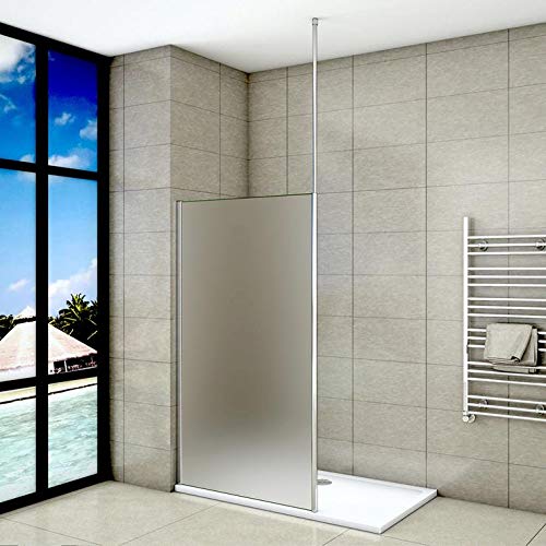 Mampara de ducha Panel Fijo con Barra a Techo, Cristal Templado Esmerilado Antical 8mm, 140x200cm