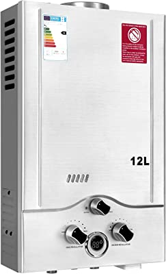 Calentador de Agua a Gas 12LPM,Calentador de Agua GLP de 24KW con la Presión de Agua Disponible Más Baja de 0,2 bar,Operado con Butano y Propano