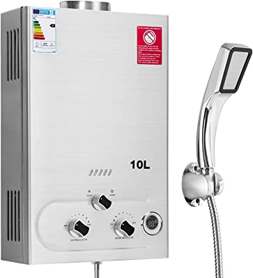 Calentador de Agua de Gas 10L Con Ducha Sobrealimentada, Calentador de Agua de Gas GLP Propano Butano Adecuado Para el Hogar, Vehículos Recreativos y Exteriores