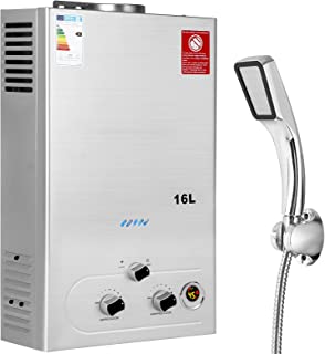 BreeRainz 16LPM Calentador de Agua de Gas,32KW Calentador de Agua de Gas GLP Propano Butano con Cabezal de Ducha,para el Hogar,Vehículos Recreativos y Exteriores