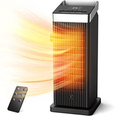 OMISOON Calefactor 2000W, ECO Termostato Ajustable, PTC Calefactor Bajo Consumo, 90°Oscilación, Temporizador 24H, Ajuste de viento, Protección múltiple, Control remoto, 3 Modos, Hogar, Oficina
